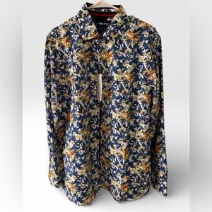 NWT Silver Stone Collection Navy and Orange Floral Long Sleeve Button Down Shirt